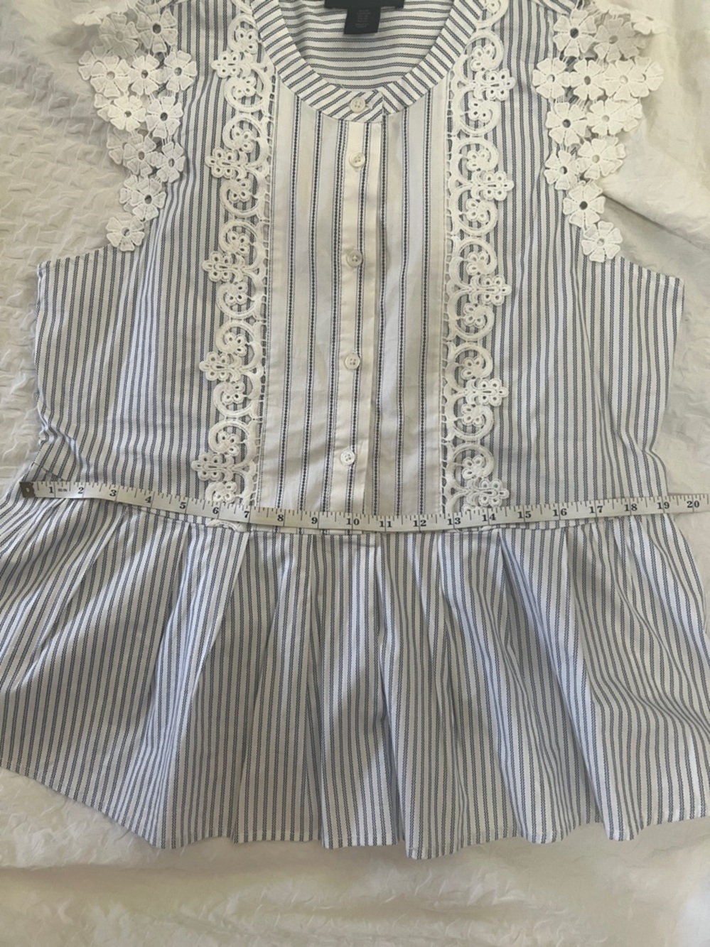 Striped Peplum women’s Top/Blouse, M, with Lace Trim - Blue & White - Picture 10 of 13